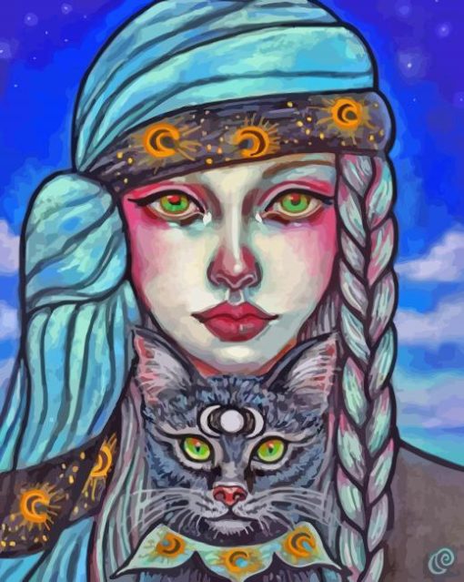 Girl And Cat Diamond Painting