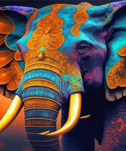 Golden Blue Elephant Diamond Painting