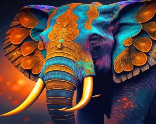 Golden Blue Elephant Diamond Painting