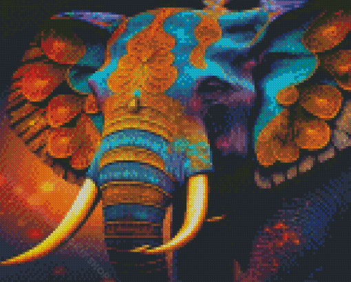 Golden Blue Elephant Diamond Painting