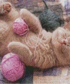 Kitten With Pink Yarns Diamond Painting