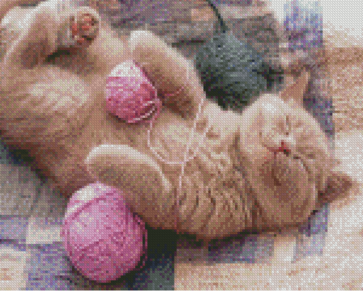 Kitten With Pink Yarns Diamond Painting