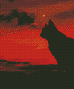 Lonely Cat Silhouette At Sunset Diamond Painting