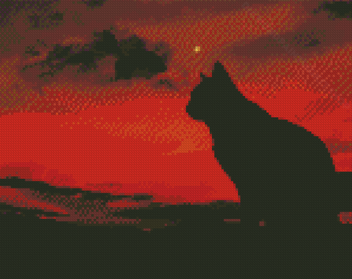 Lonely Cat Silhouette At Sunset Diamond Painting