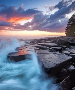 North Shore Rocks Minnesota Sunset Diamond Painting