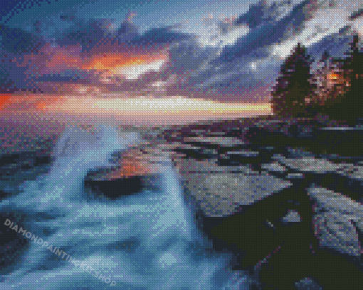 North Shore Rocks Minnesota Sunset Diamond Painting