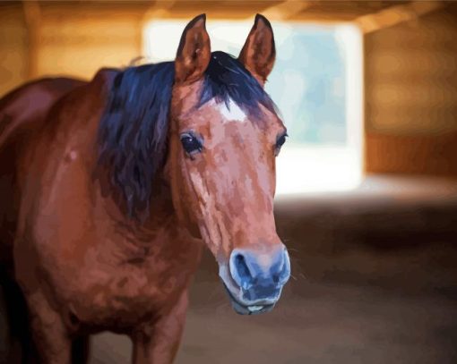 Old Brown Horse In A Barn Farm Diamond Painting