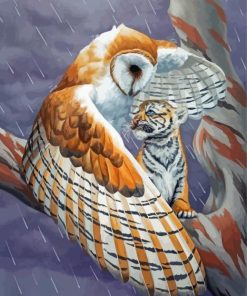 Owl Protecting A Baby Tiger Diamond Painting