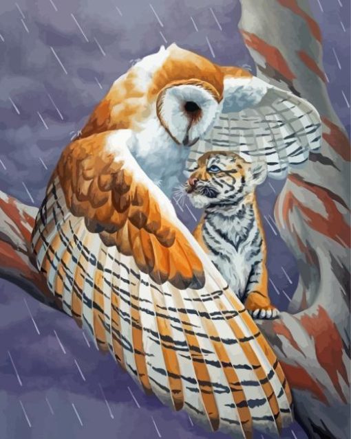 Owl Protecting A Baby Tiger Diamond Painting