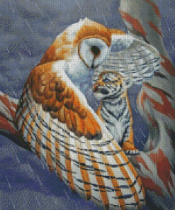 Owl Protecting A Baby Tiger Diamond Painting