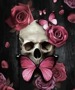 Pink Floral Skull And Butterfly Diamond Painting