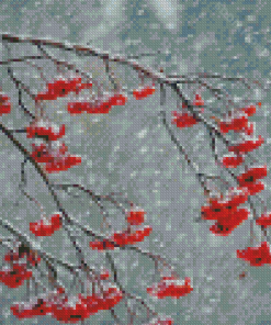 Rowan Berries In Snow Storm Diamond Painting