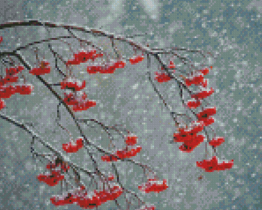 Rowan Berries In Snow Storm Diamond Painting