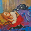 Sleepy Woman On Bed Diamond Painting