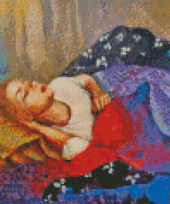 Sleepy Woman On Bed Diamond Painting