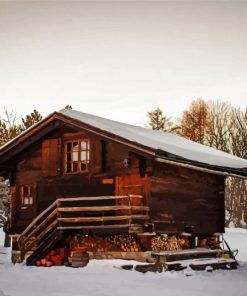 Snowfall Forest Cabin Diamond Painting