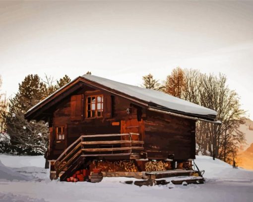 Snowfall Forest Cabin Diamond Painting