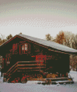 Snowfall Forest Cabin Diamond Painting