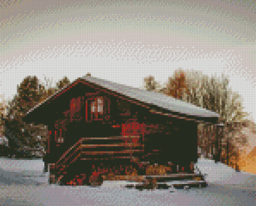 Snowfall Forest Cabin Diamond Painting