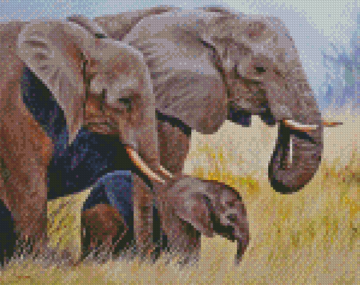 3 Elephants Family Diamond Painting