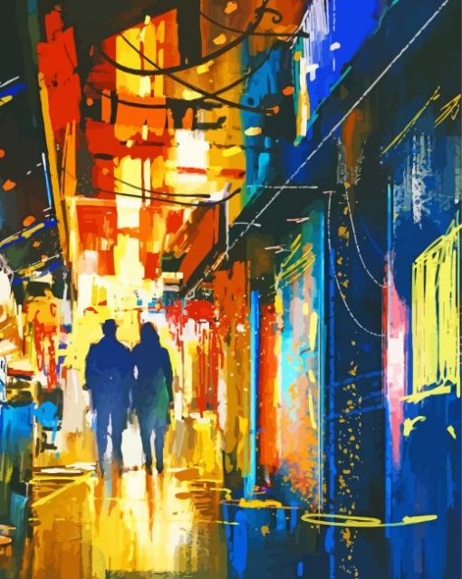 Abstract Couple Walking In The City Diamond Painting