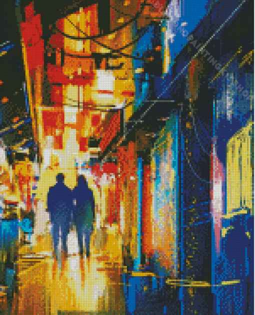 Abstract Couple Walking In The City Diamond Painting