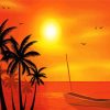 Beach Boat Palm Trees At Sunset Diamond Painting