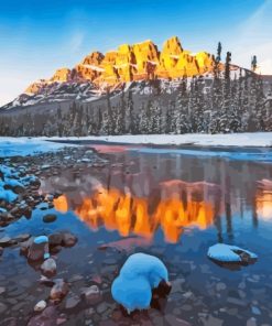 Castle Mountain In Winter Diamond Painting