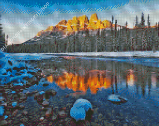 Castle Mountain In Winter Diamond Painting