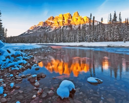 Castle Mountain In Winter Diamond Painting