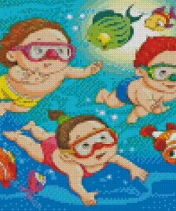 Children Swimming In Sea Diamond Painting