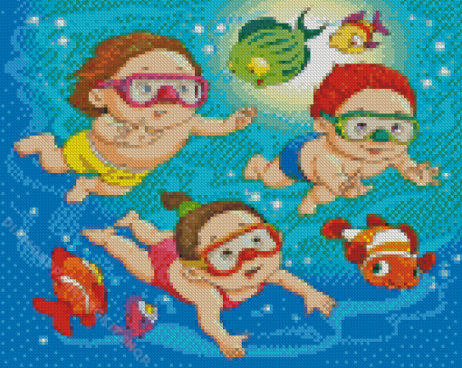 Children Swimming In Sea Diamond Painting