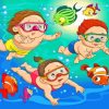 Children Swimming In Sea Diamond Painting