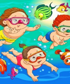 Children Swimming In Sea Diamond Painting