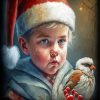 Christmas Boy And Bird Diamond Painting