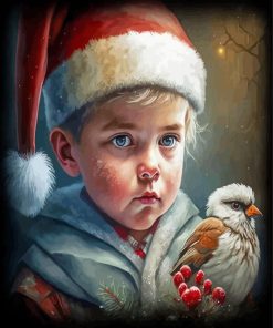 Christmas Boy And Bird Diamond Painting