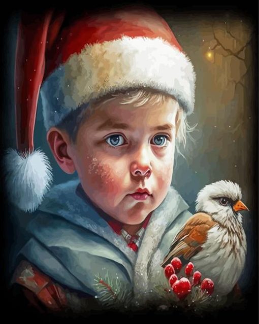 Christmas Boy And Bird Diamond Painting