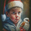 Christmas Boy And Bird Diamond Painting