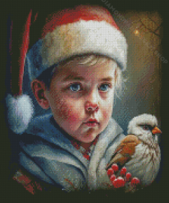 Christmas Boy And Bird Diamond Painting