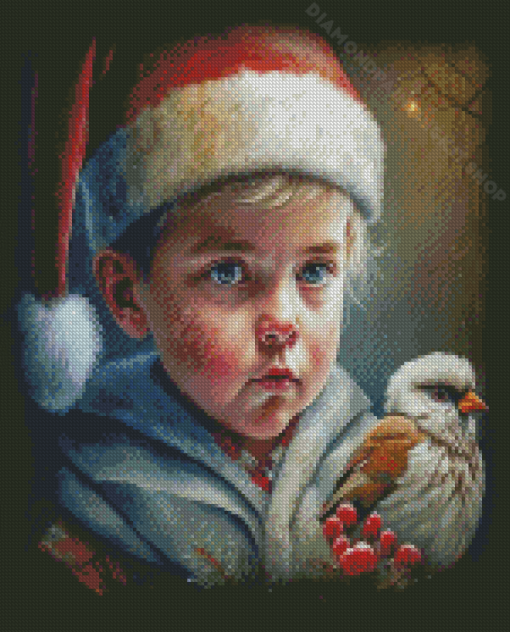 Christmas Boy And Bird Diamond Painting