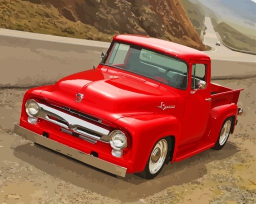 Classic Red 1955 Ford Pickup Truck Diamond Painting