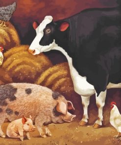 Cow And Pig With Chickens Diamond Painting