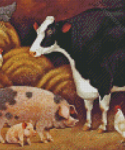 Cow And Pig With Chickens Diamond Painting