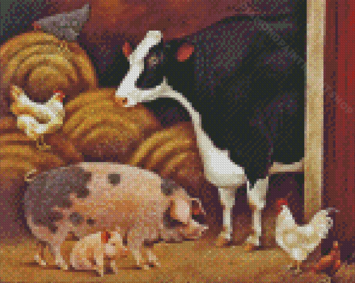 Cow And Pig With Chickens Diamond Painting