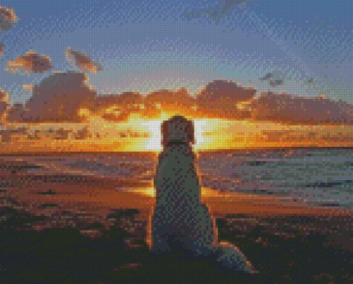 Dog In The Beach Sunset Diamond Painting