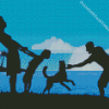 Dog Silhouette Family Evening Time Diamond Painting