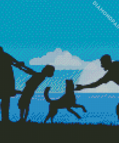 Dog Silhouette Family Evening Time Diamond Painting