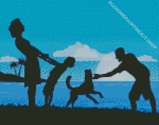 Dog Silhouette Family Evening Time Diamond Painting