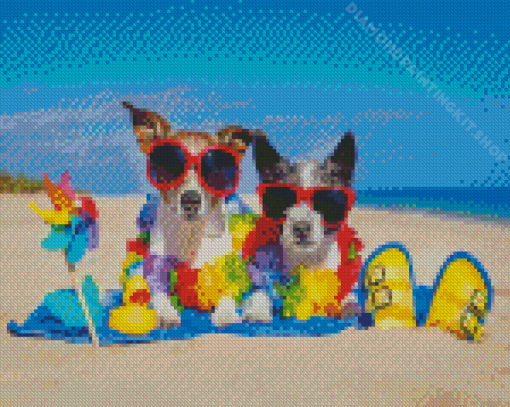 Dogs In Beach Diamond Painting