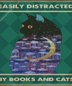 Easily Distracted By Books And Cats Poster Diamond Painting